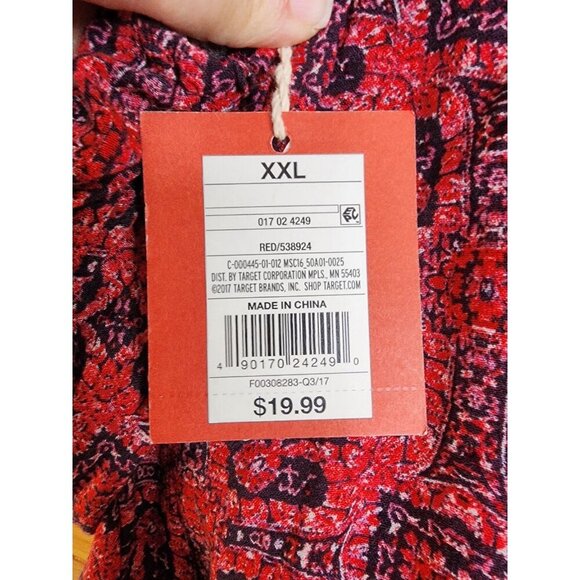 Mossimo Womens size XXL Reds Floral Boho Peasant Ruffle Tie Faux Wrap Blouse New - Picture 8 of 12